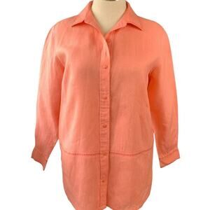 Westbound 100% Linen Long Sleeves Oversized Button Up Tops Shirt Size L Coral
